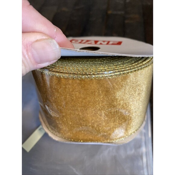Velvet Wired Edge Ribbon 2.5 In x 10 Yards Crushed Gold Velvet Gift Christmas - Picture 3 of 5